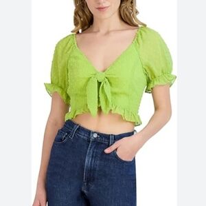 BCBGeneration Lime Tie-Front Blouse, Large